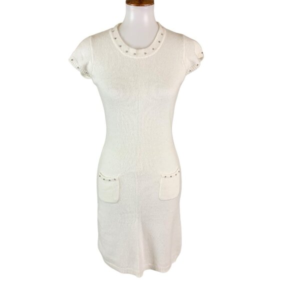 Naf Naf White Angora Wool Blend Knit Sweater Dress Short Sleeve Medium - Picture 1 of 8